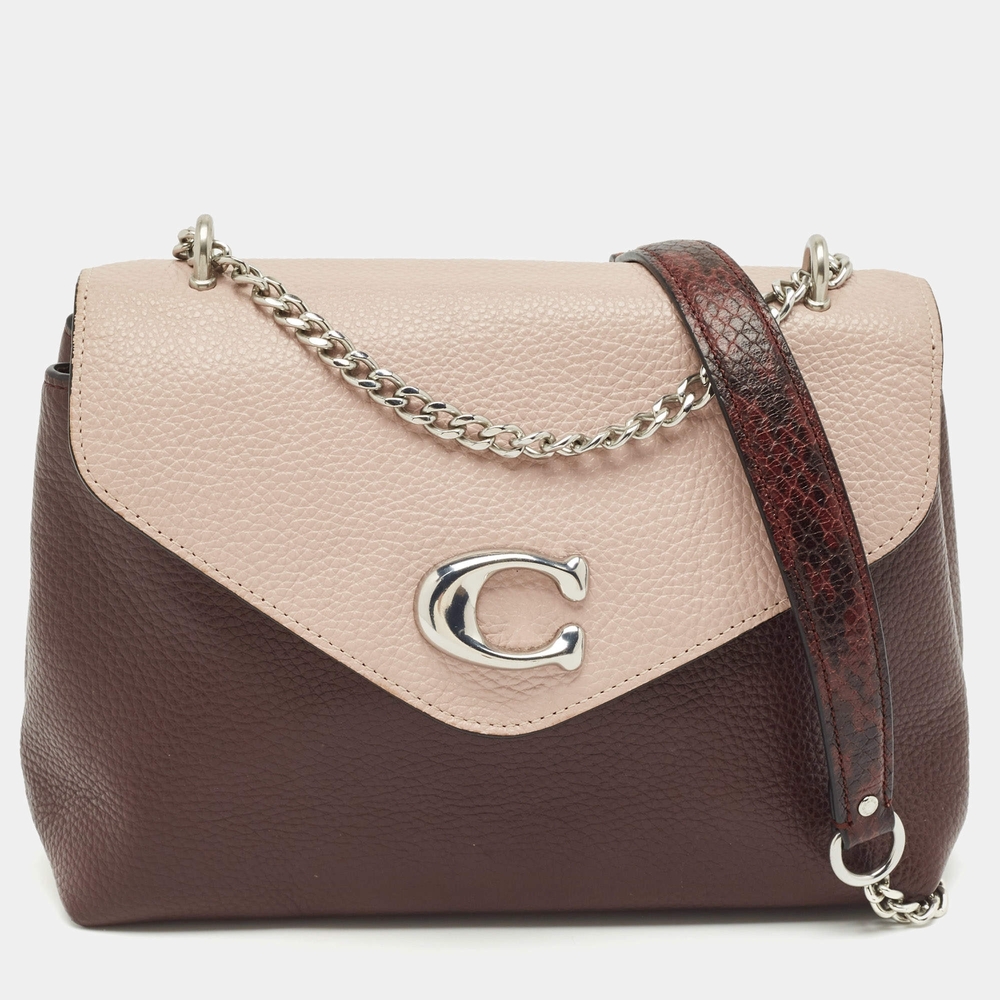 Coach Two-Tone Pebbled Leather Shoulder Bag - Blush & Brown
